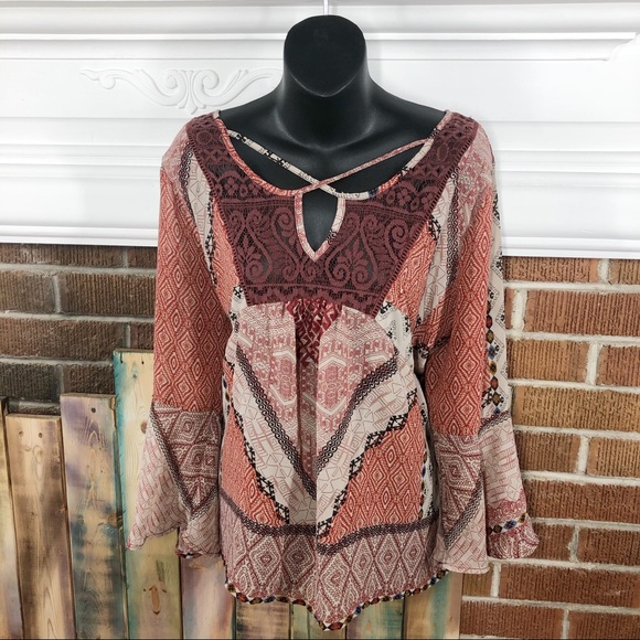 Boho Peasant Top with Flounce Sleeves - Picture 2 of 11